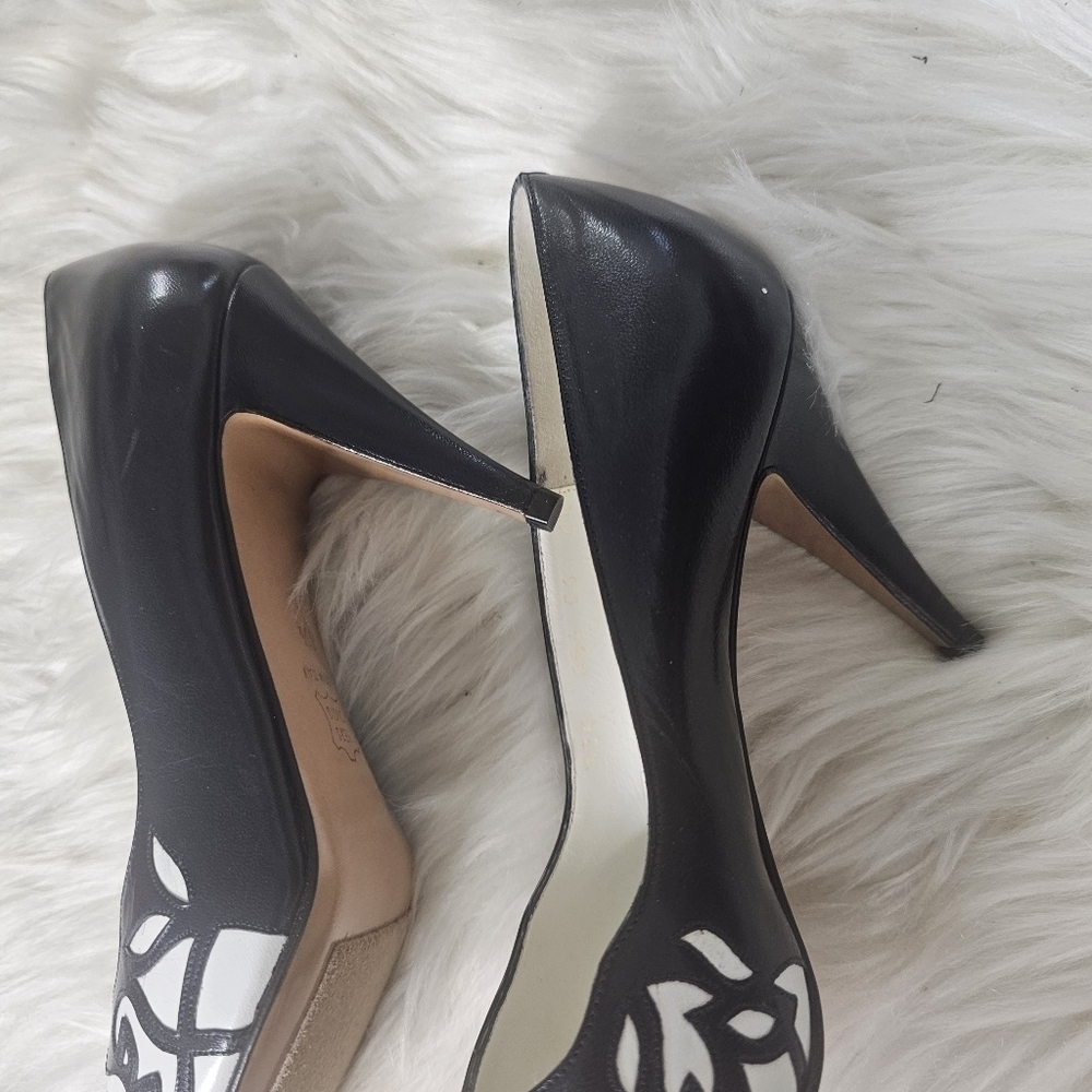 VINTAGE 1980 Bally blue White Leather High Heel Shoe MADE in ITALY sz 6.5M - Picture 7 of 8